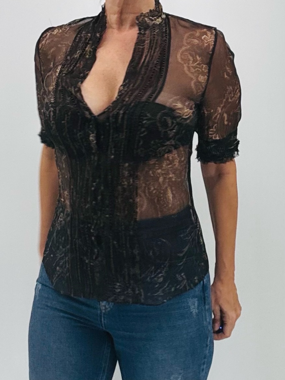 Elie Tahari Vintage Y2K Whimsigoth Fairy Goth Ethereal Silk Sheer Velvet Blouse